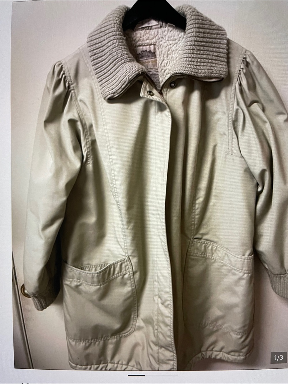 Women's Cream Utility Coat with Knit Collar
